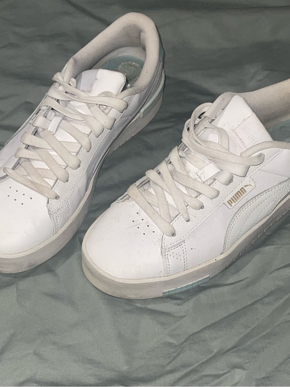 Puma White Low-Top Sneakers with Gold Logo Accent, Size 9